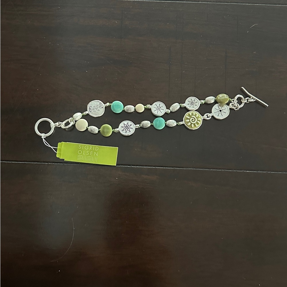 NWT Brand new, never worn Sigrid Olsen Silver, Green & Blue Beaded Bracelet.